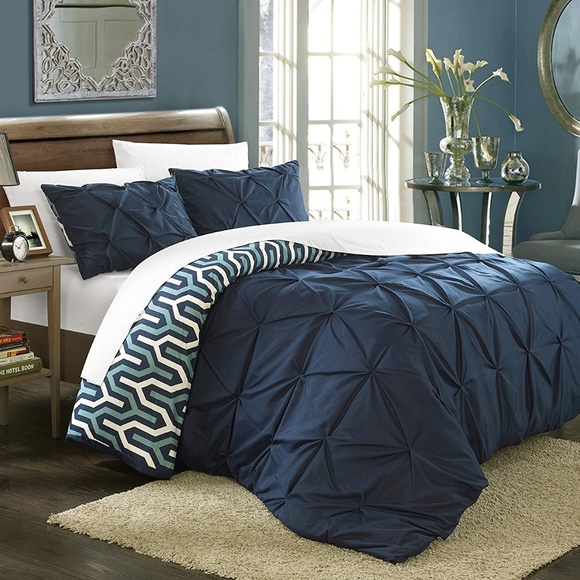 Bedding Reversible Navy Blue Pintuck Duvet Set King Poshmark